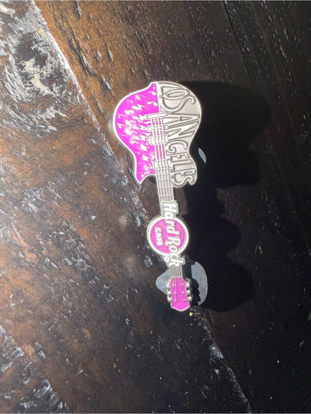 Hard Rock Cafe Los Angeles Pink & Silver Guitar Pin